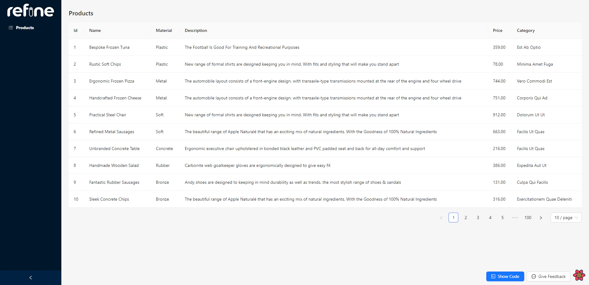 Refine products list page