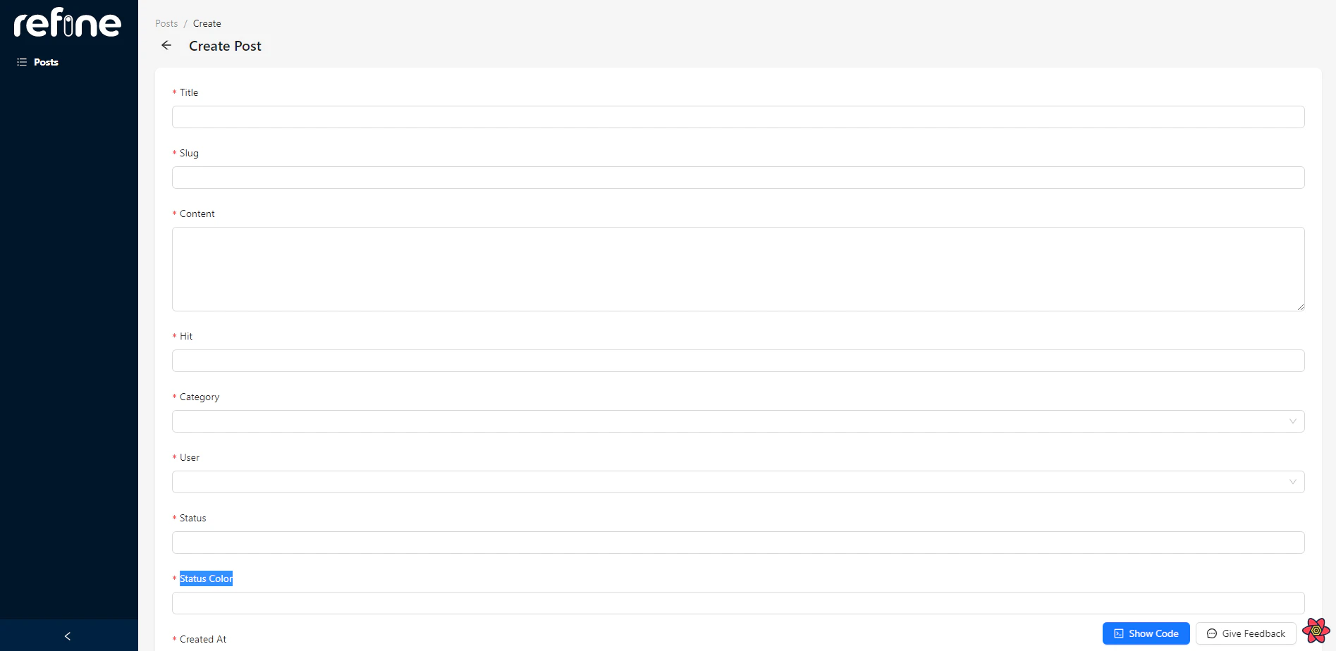 Refine create post form