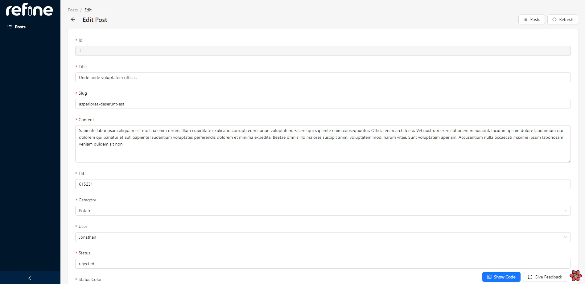 Refine post edit form