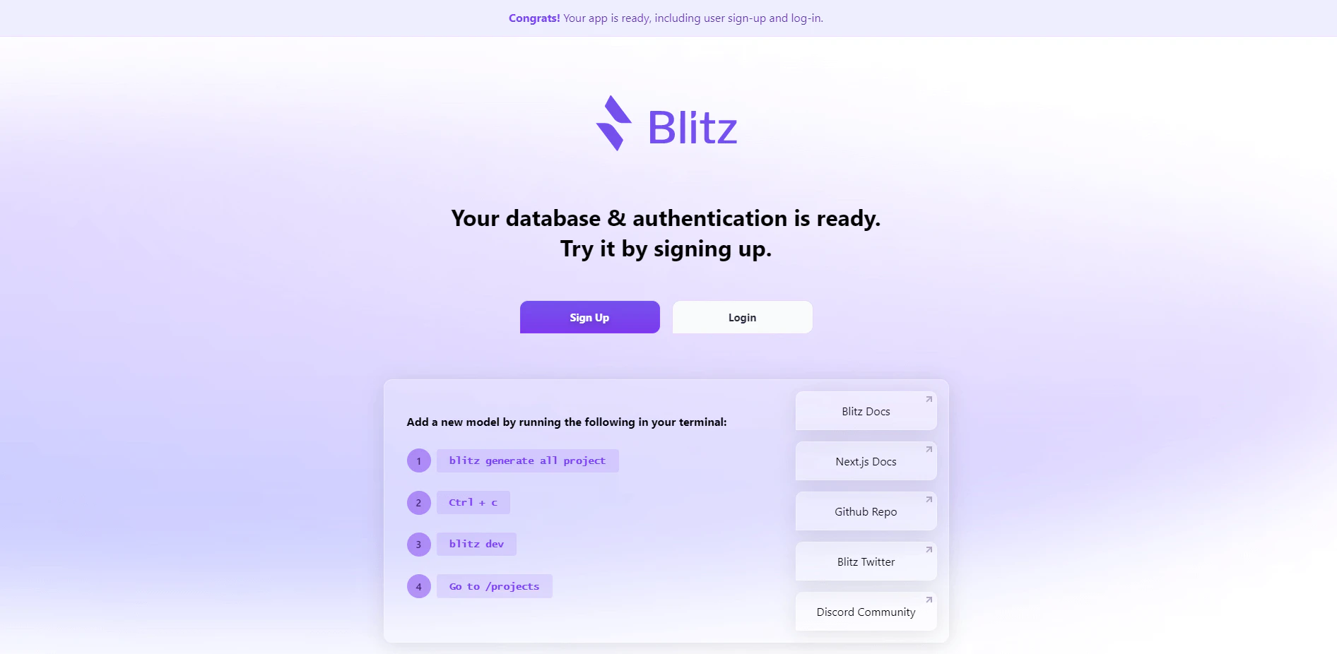 Blitz welcome screen