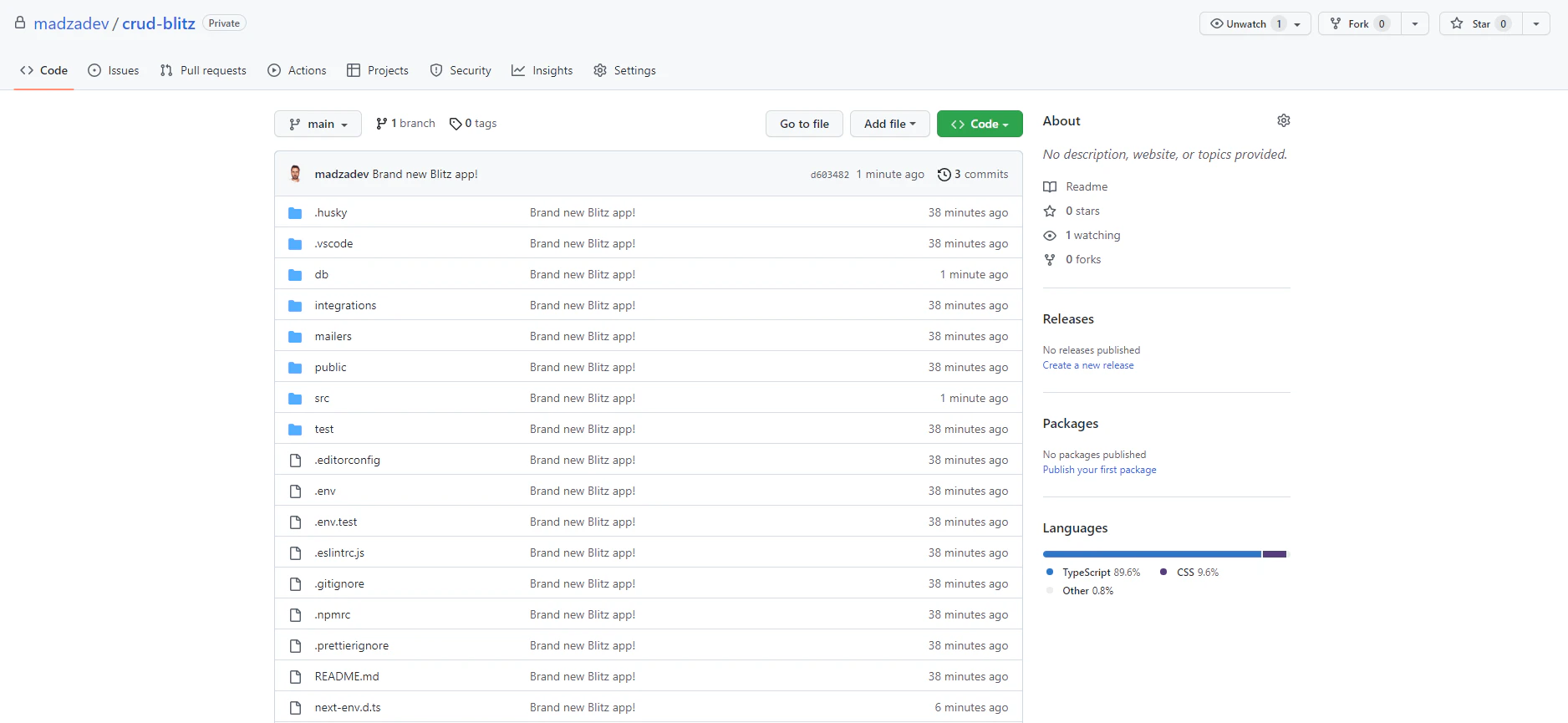 GitHub repository with pushed Blitz app