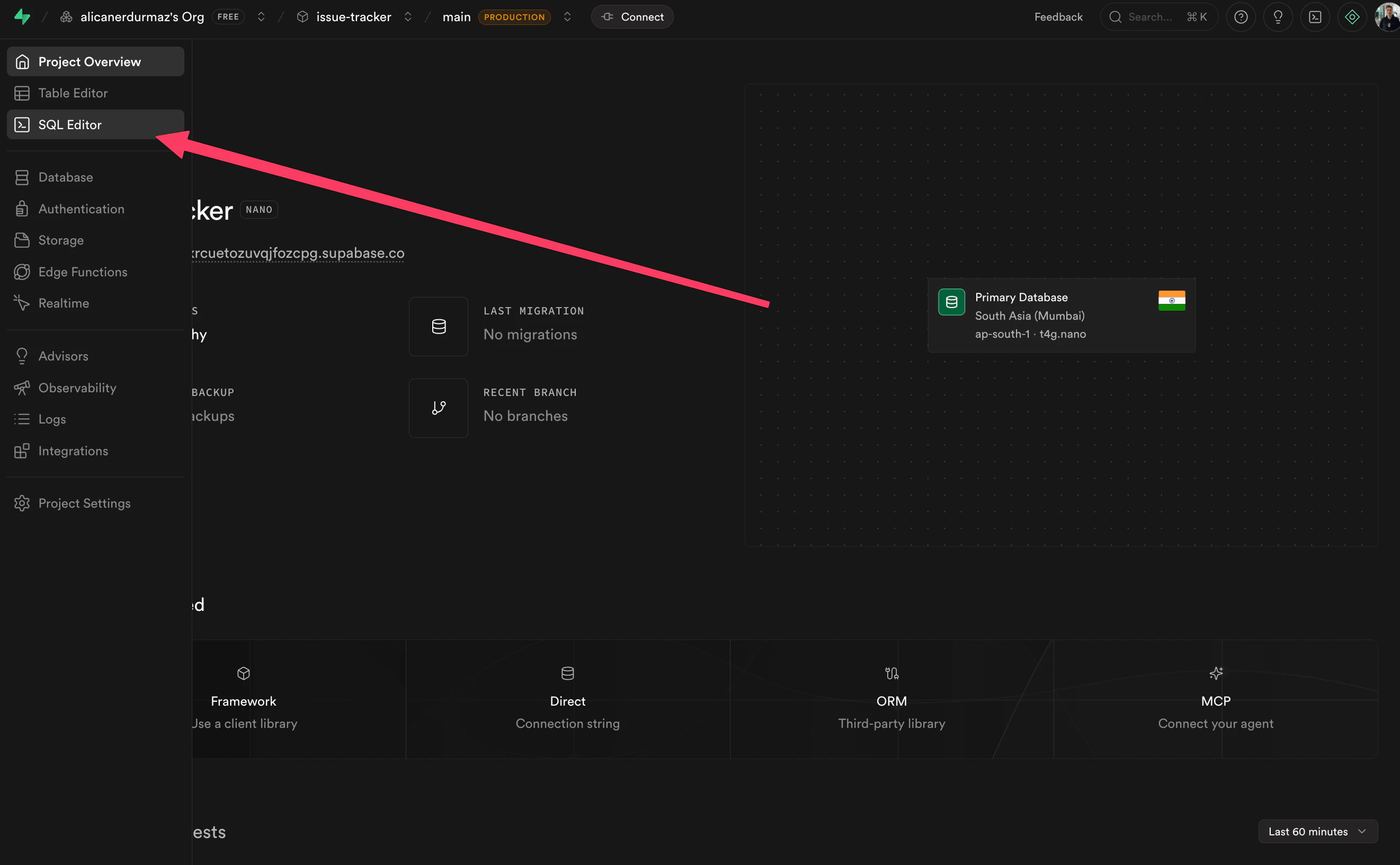 Supabase SQL Editor view