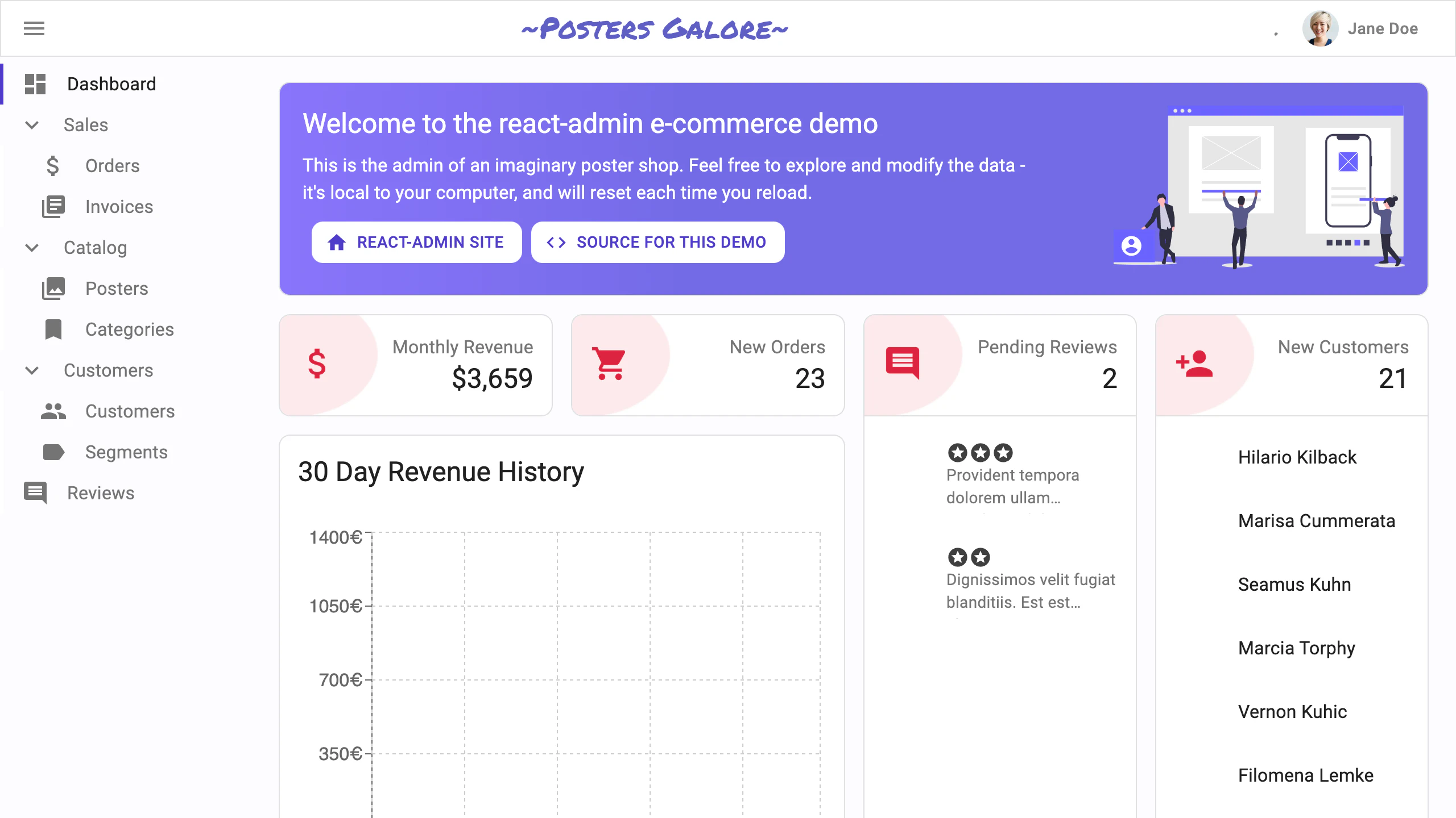 React Admin interface example