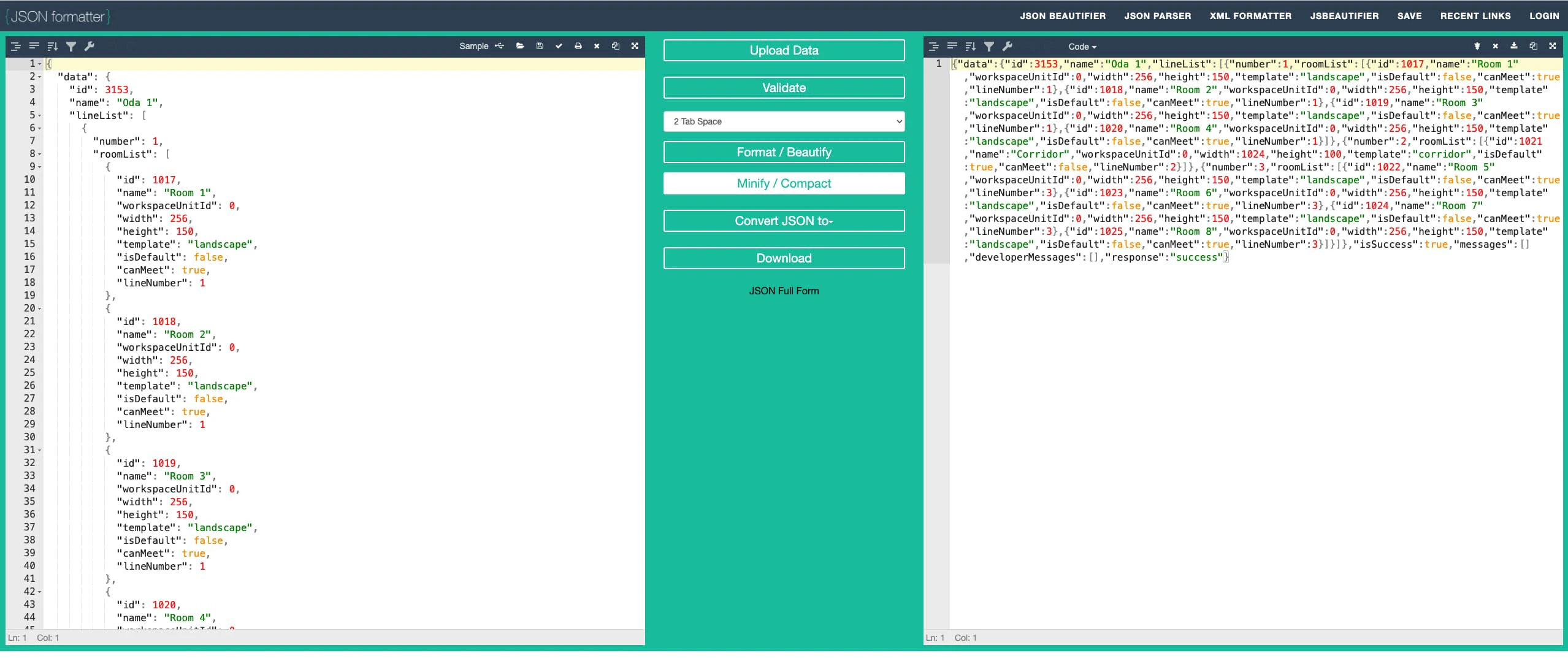 JSON Formatter tool interface