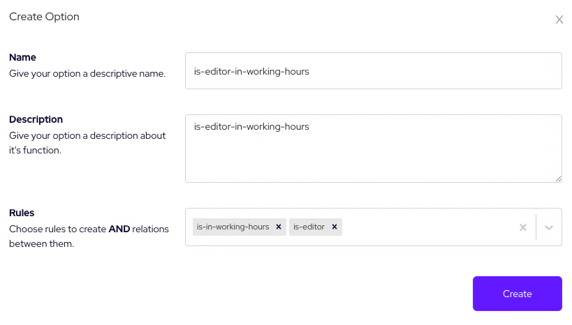 Permify create option form