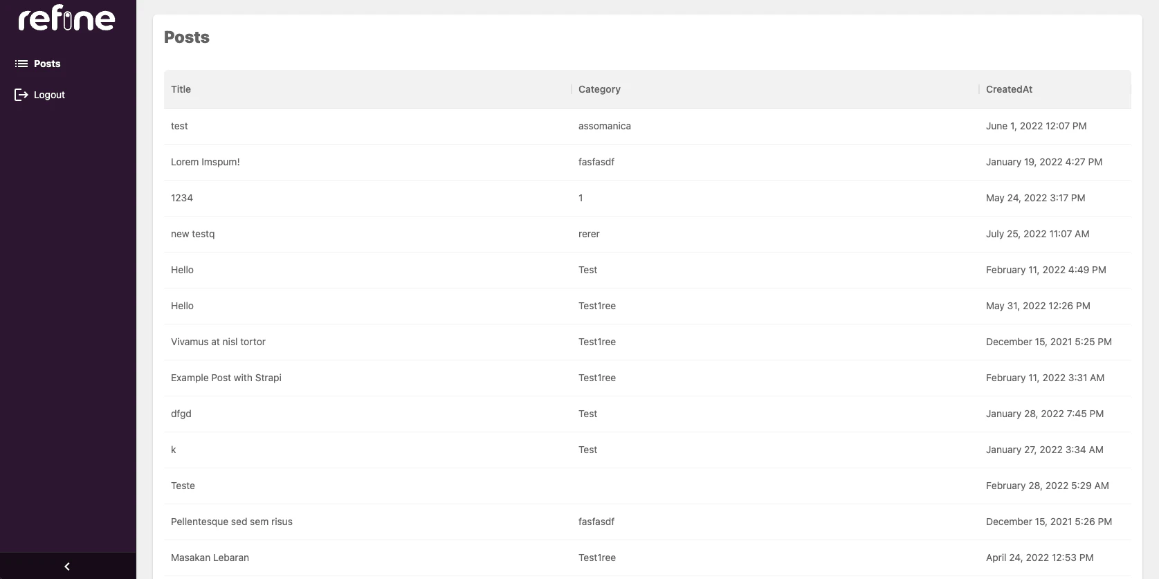 Posts list page in Material UI DataGrid