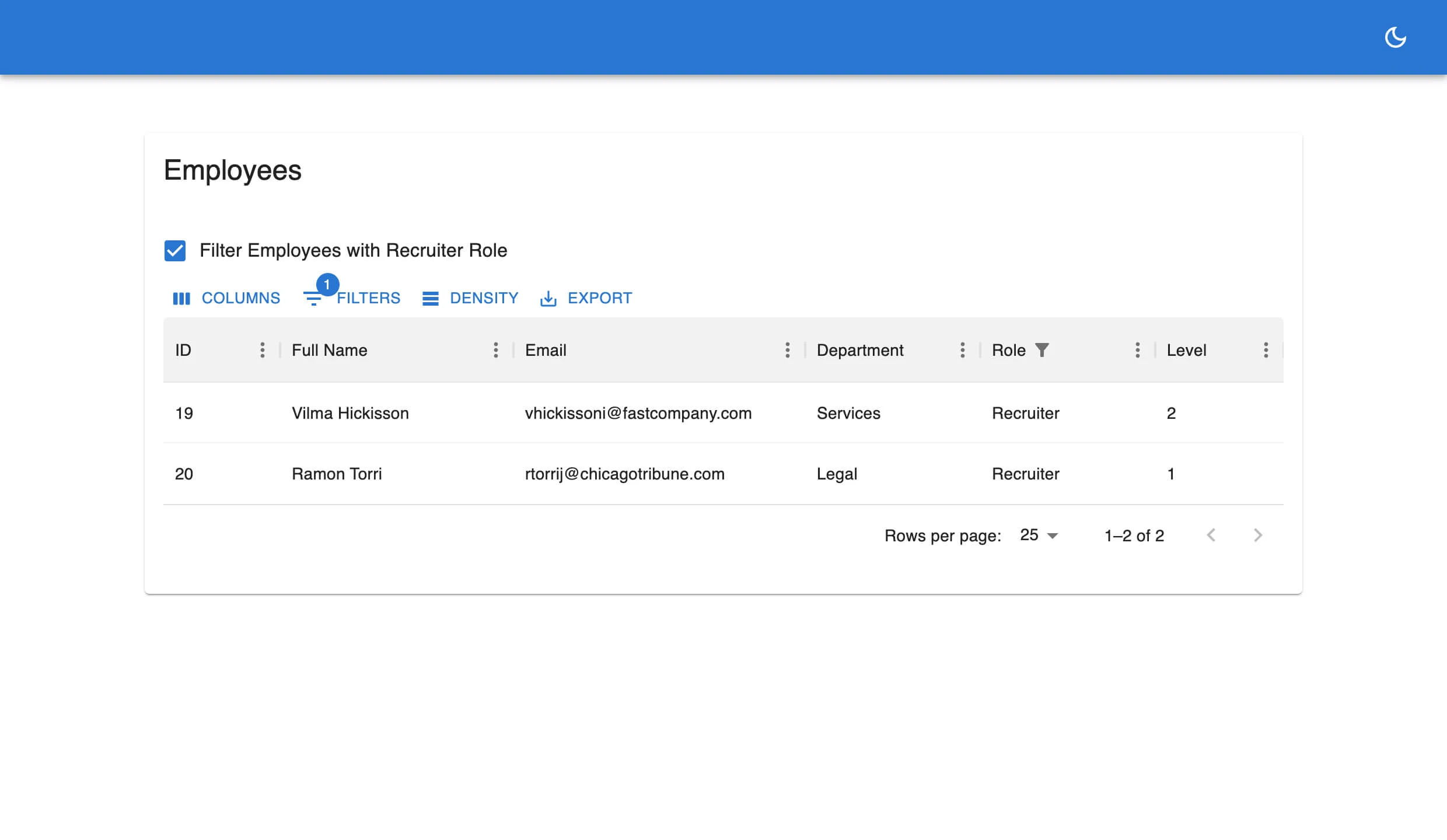 External filter checkbox for recruiter role