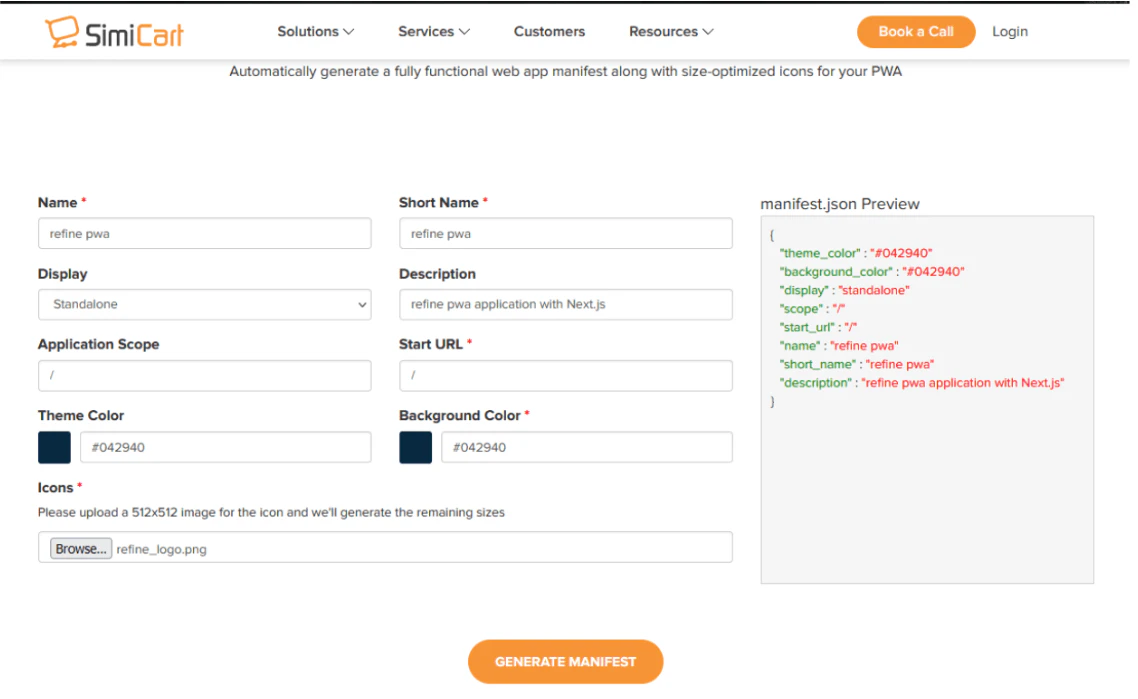 Web app manifest settings