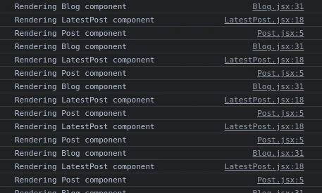 Console logs showing repeated Post renders