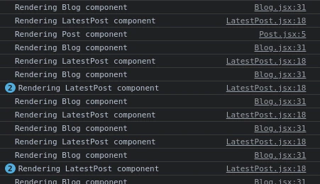 Console logs after React.memo optimization