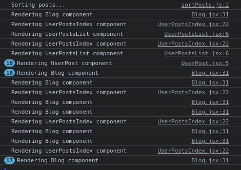 Console logs showing memoized callbacks