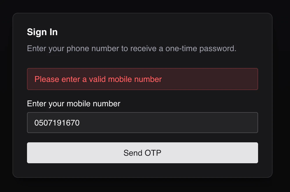 Invalid login error message