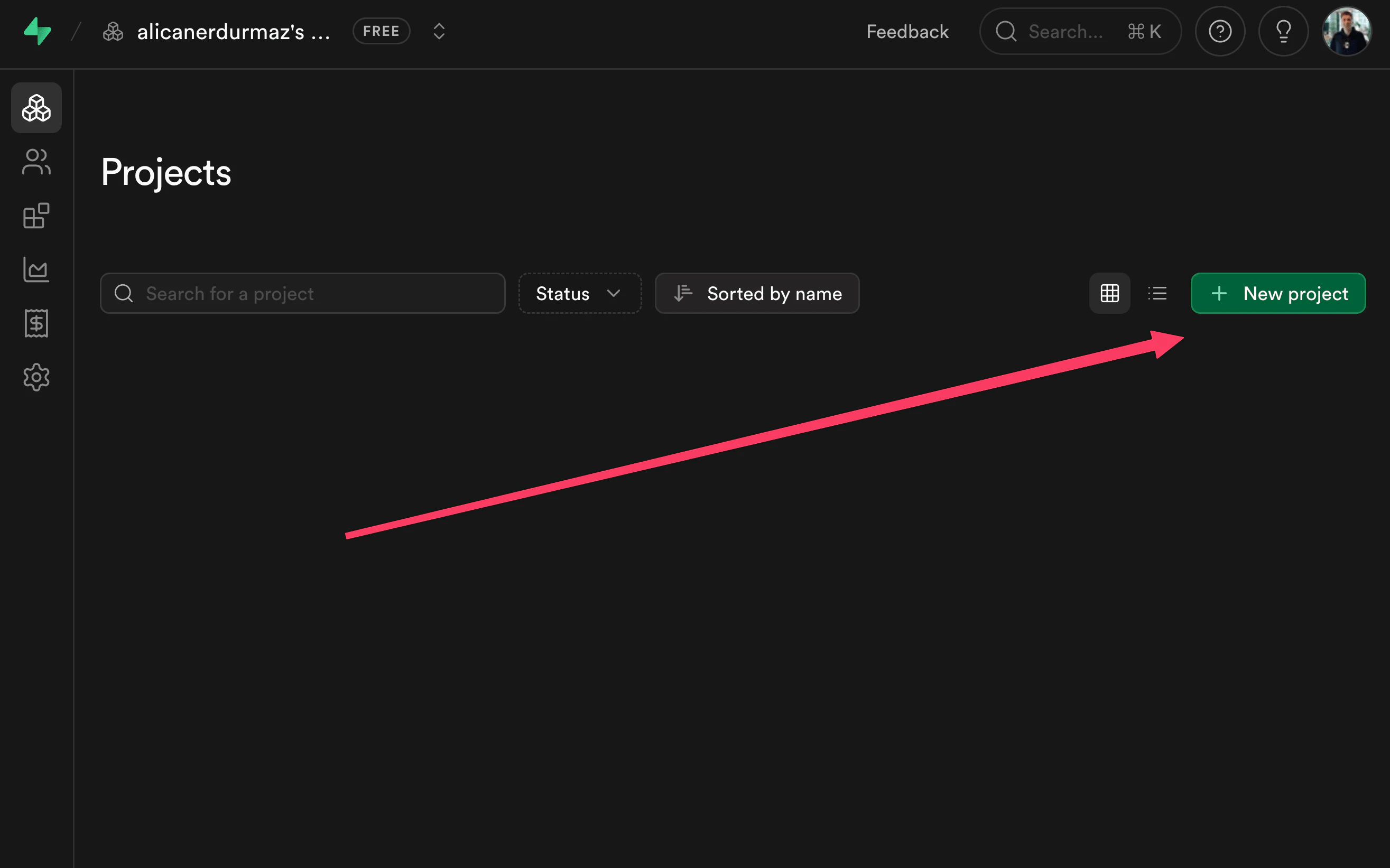 Supabase project setup screen