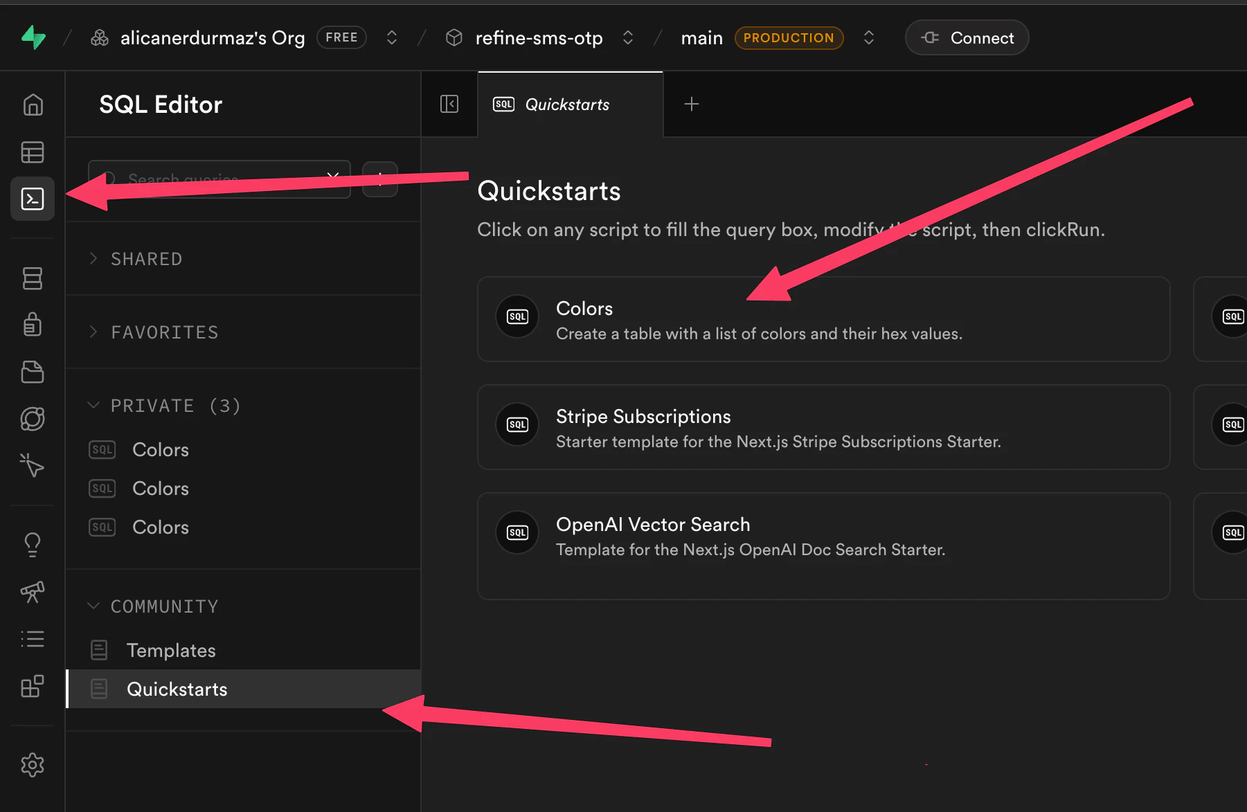 Supabase database tables view