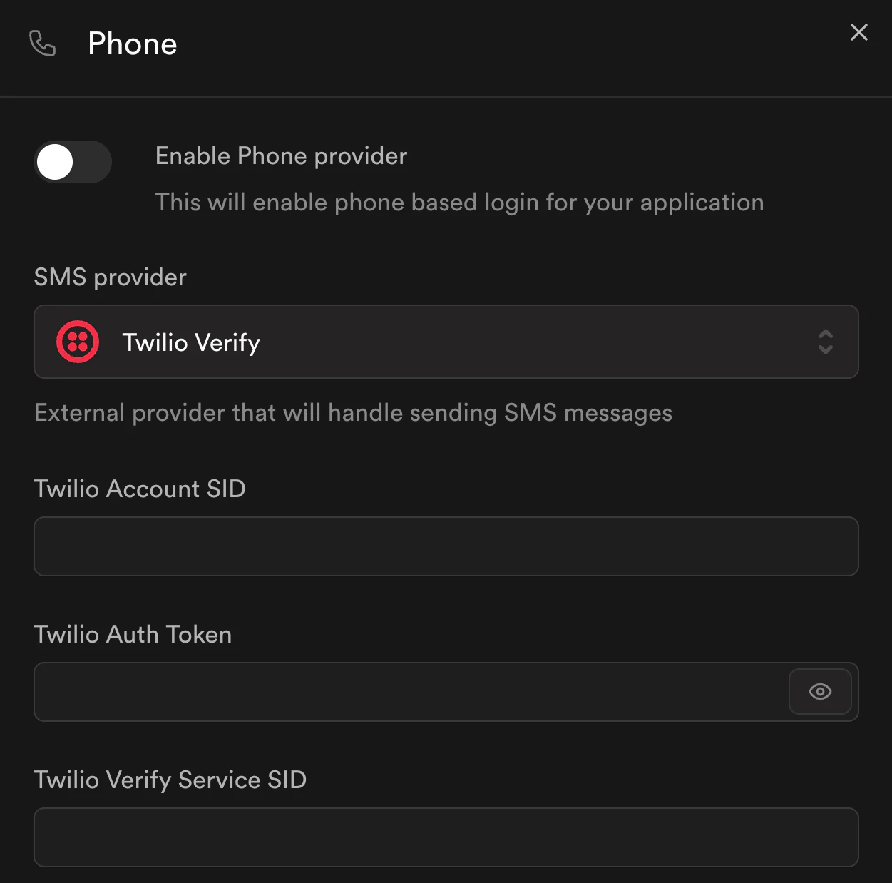 Supabase authentication settings