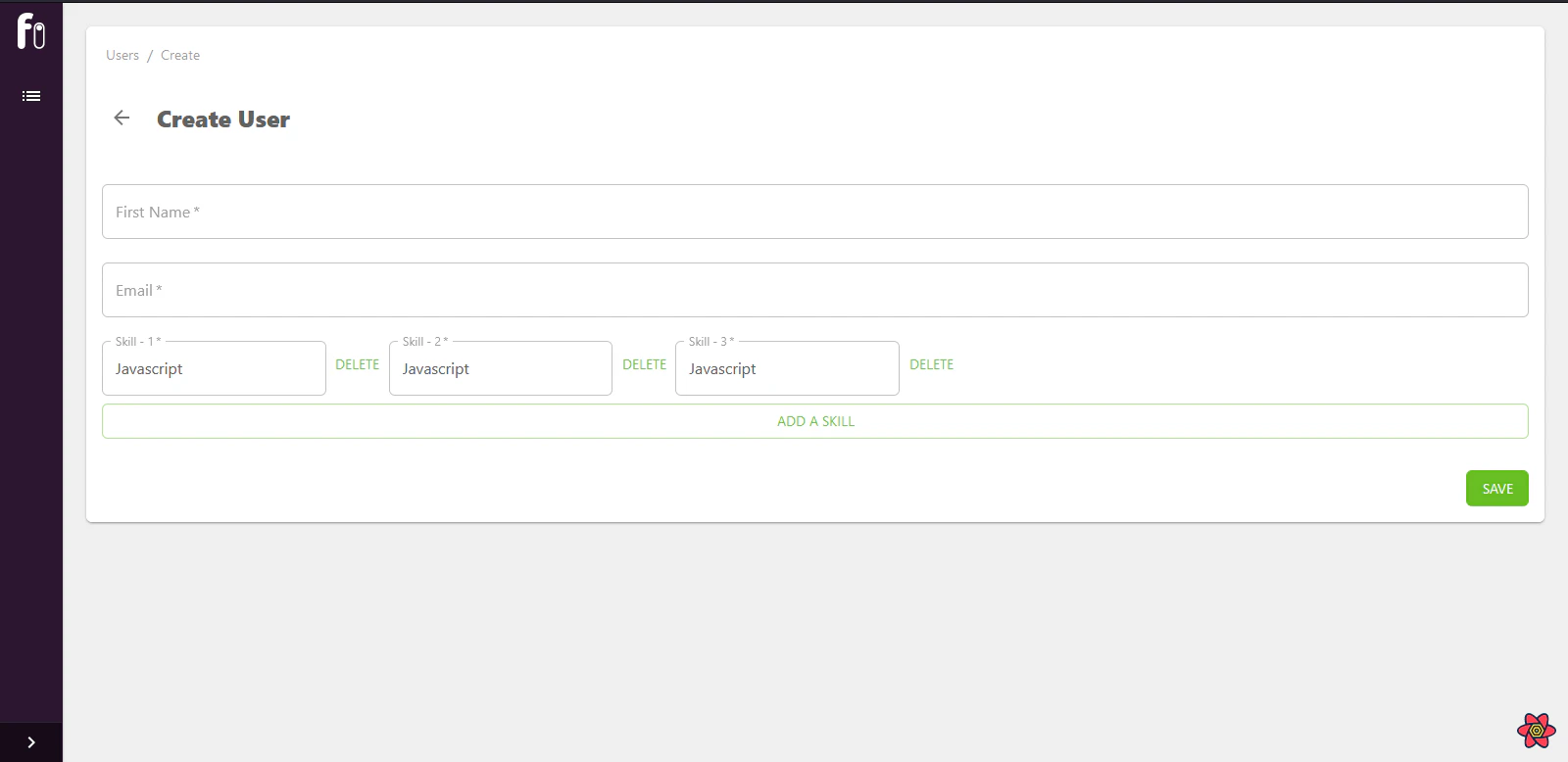 Form preview with items