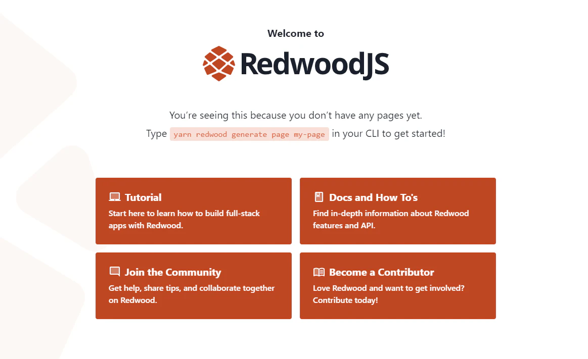 RedwoodJS welcome page