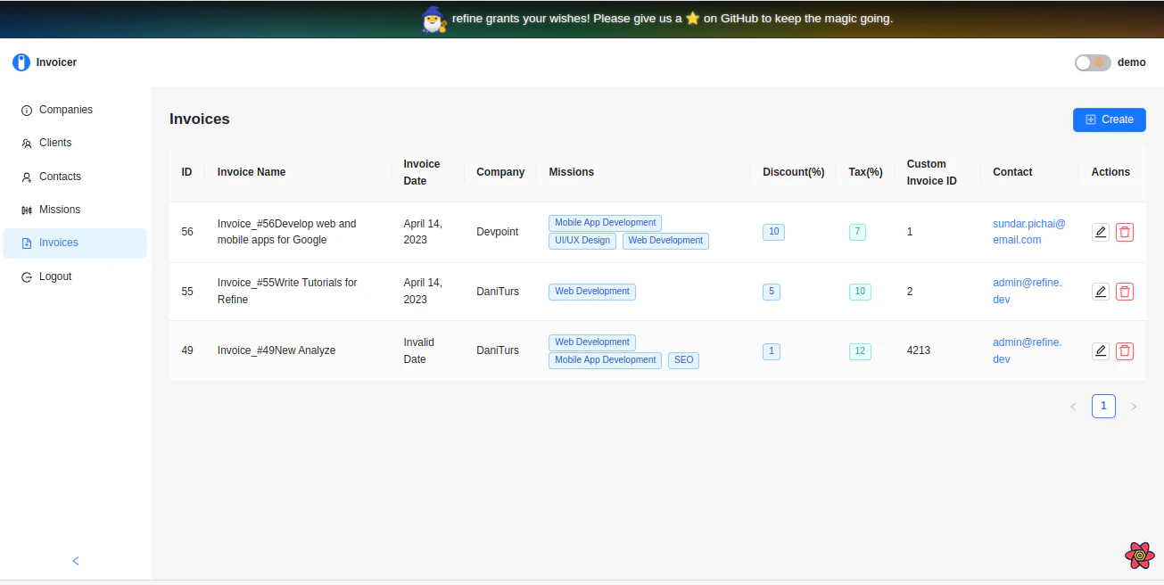 useSelect dropdown in the invoice form