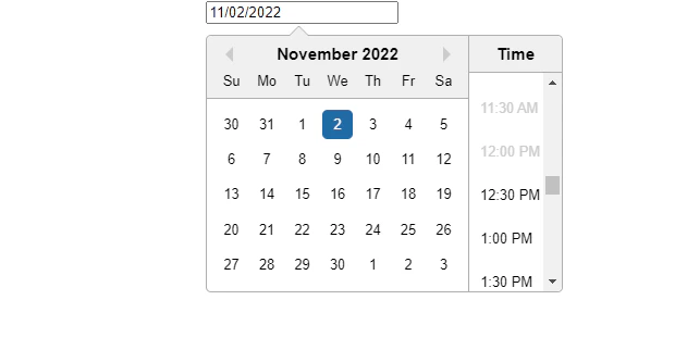Date and time selection with min and max
