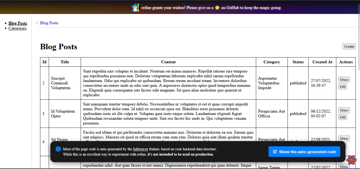 Headless Refine starter screen