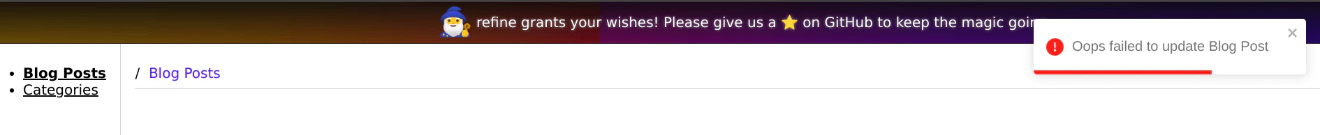 Error toast notification