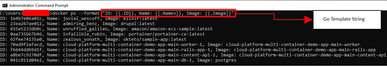 docker ps --format output with selected columns