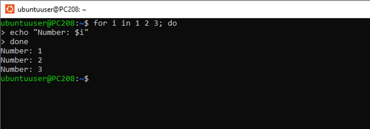 Bash for-loop control structure example