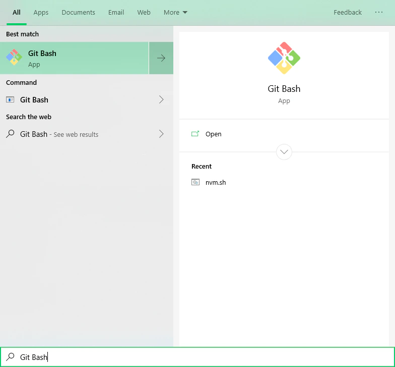 Windows search showing Git Bash