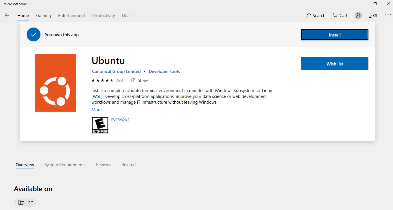 Microsoft Store listing for Ubuntu