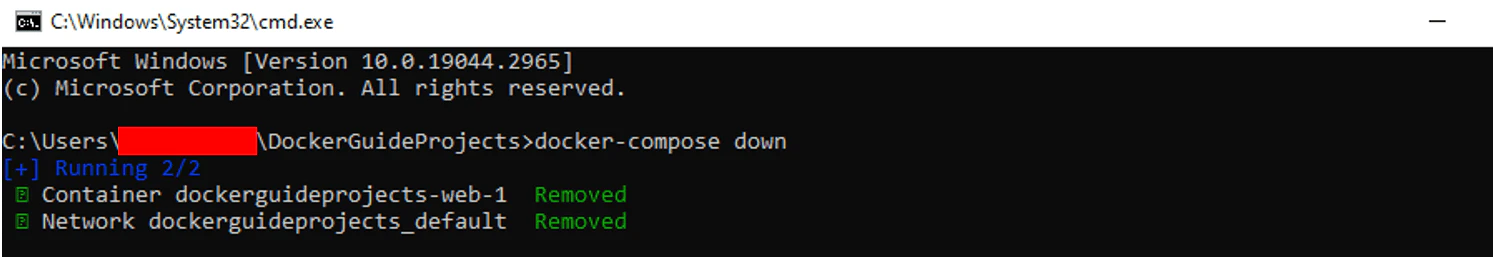 Terminal output for docker-compose down