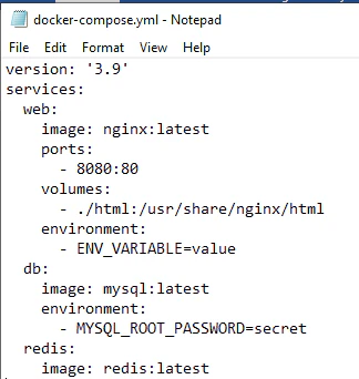 Docker Compose services section example