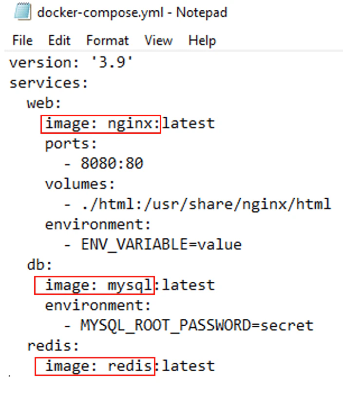 Docker Compose service definition example