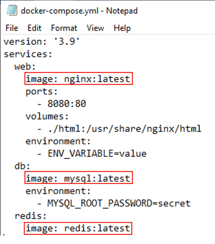 Docker Compose image and version example
