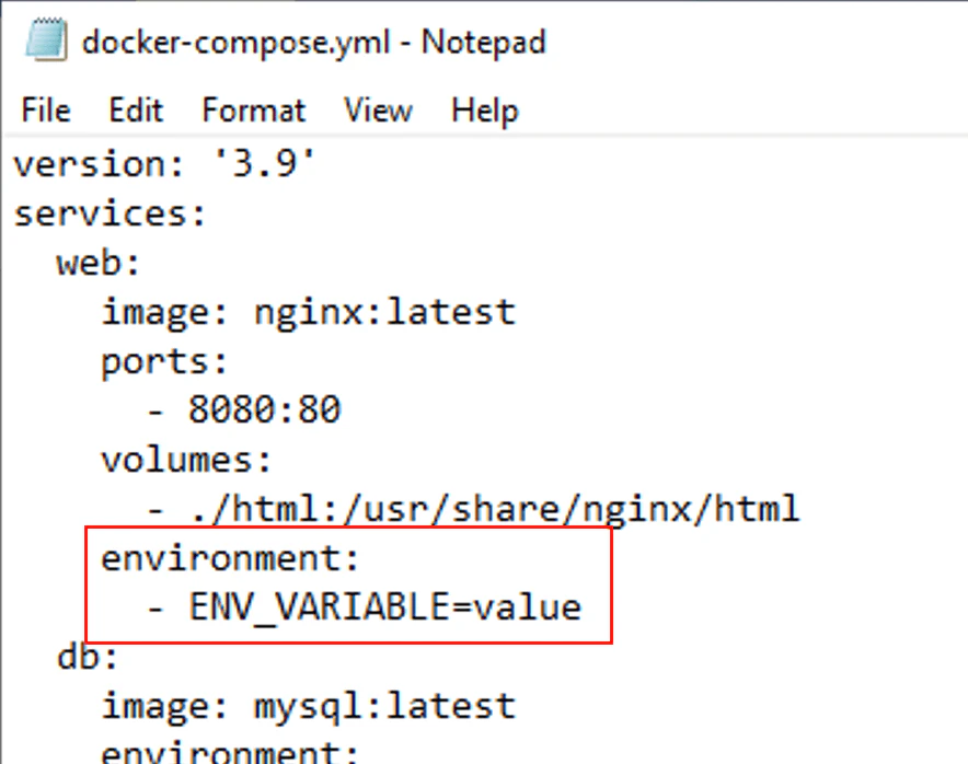 Docker Compose environment variables example
