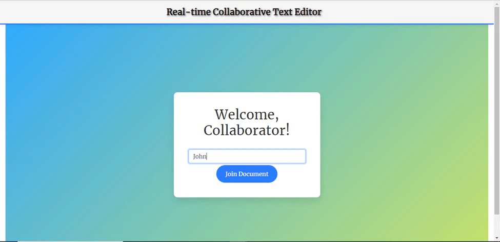 Name entry screen for collaborative editor