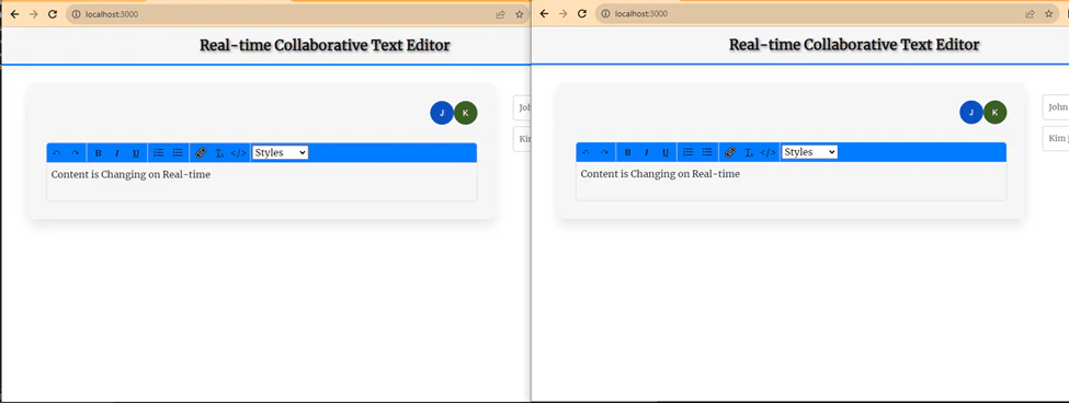 Real-time collaborative editor with shared updates