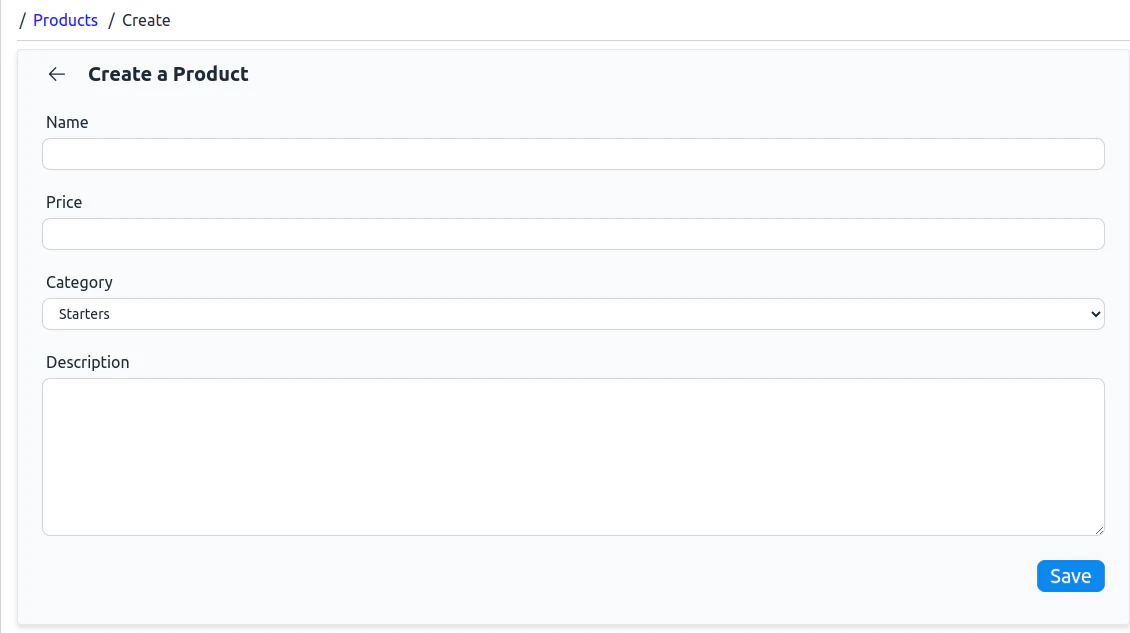 DaisyUI create product form