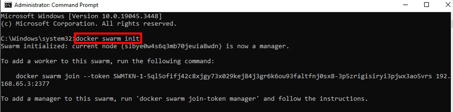 Docker swarm init command initializing swarm mode