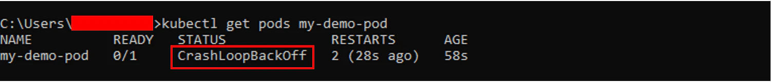 Pod in CrashLoopBackOff state shown in kubectl get pods output