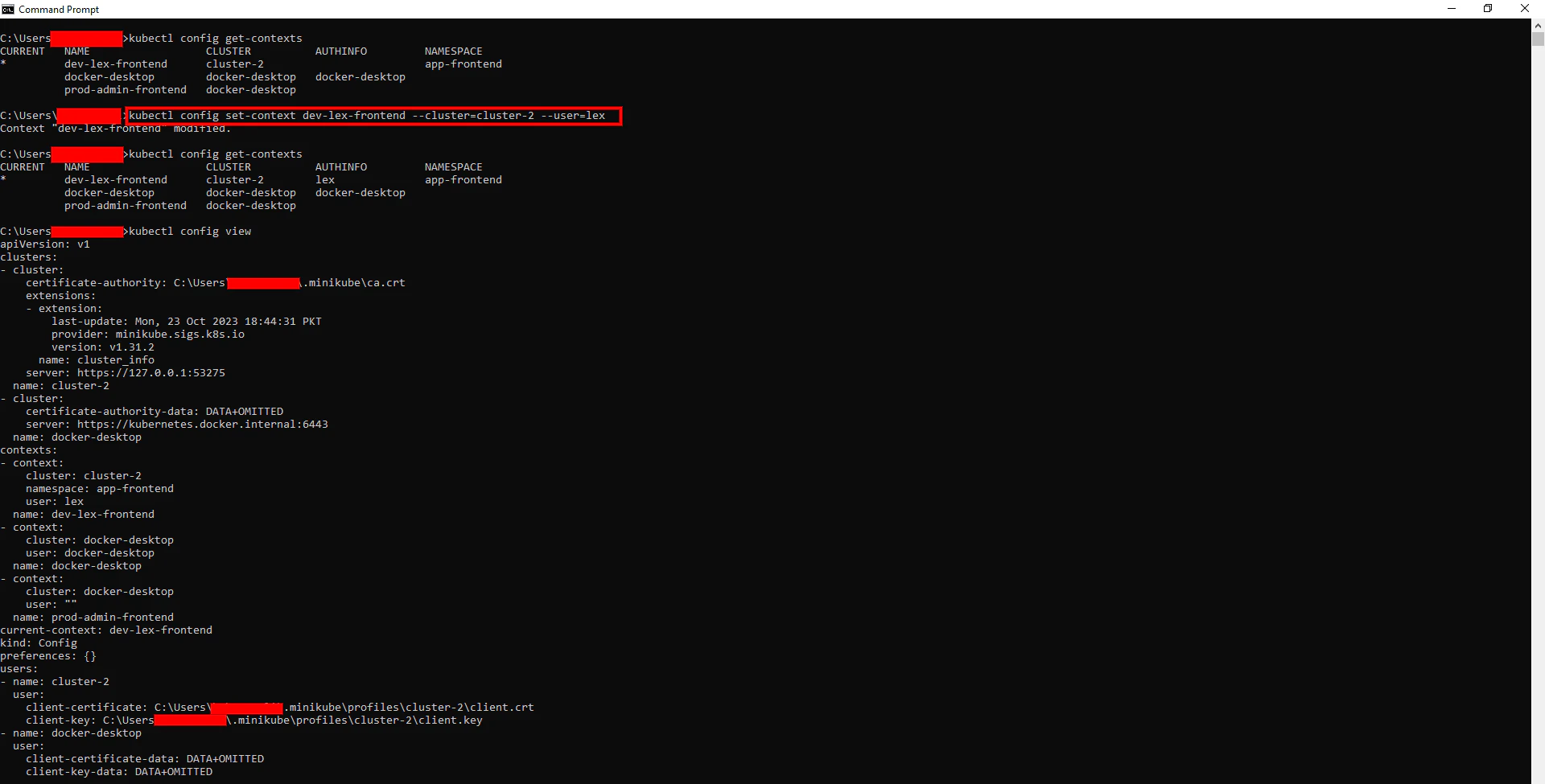 Context configuration with specific user lex assigned to dev-lex-frontend