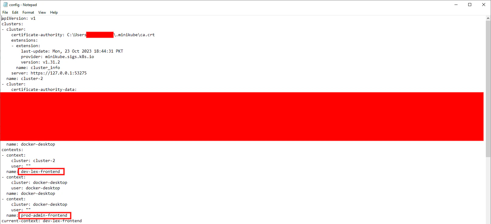 Example context configuration following CLUSTER-USER/ROLE-PROJECT naming convention