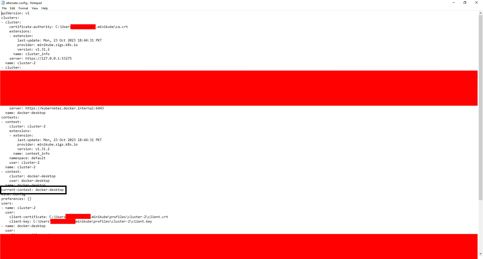 Alternative configuration file with current-context set to docker-desktop