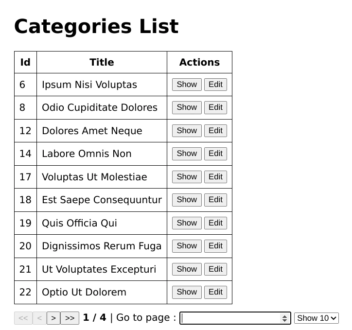 Table with pagination controls
