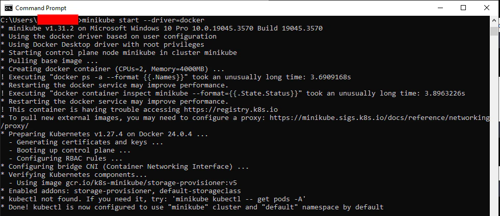 Minikube cluster starting with Docker driver