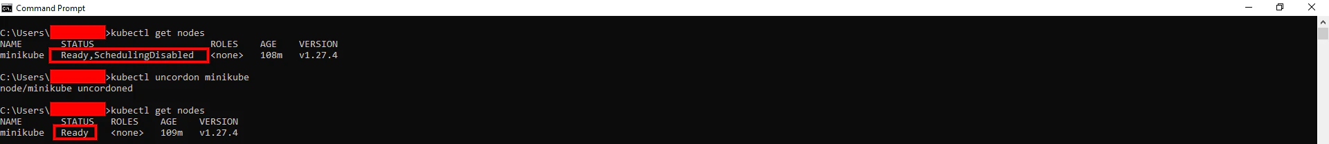 Marking minikube node as schedulable again using kubectl uncordon