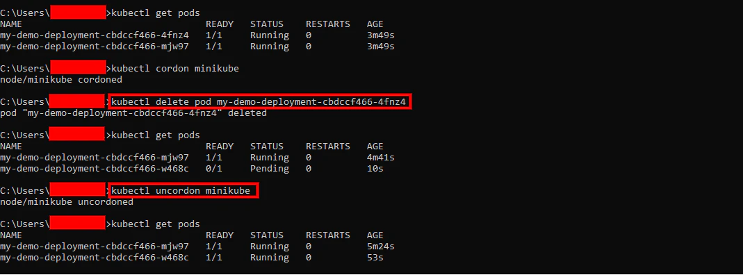 Pods successfully rescheduled to uncordoned minikube node