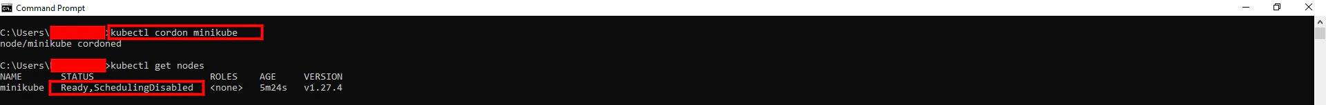 Marking minikube node as unschedulable using kubectl cordon