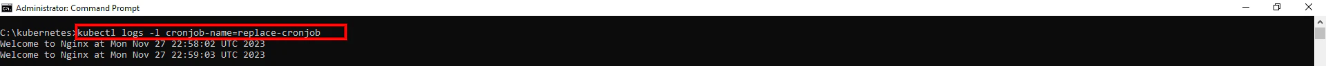kubectl logs output for cronjob-name selector