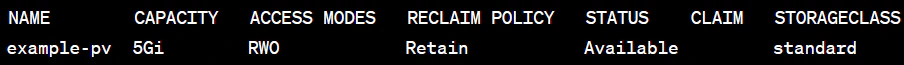 Kubectl apply output showing PersistentVolume example-pv created successfully