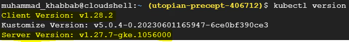 kubectl version output showing client and server versions